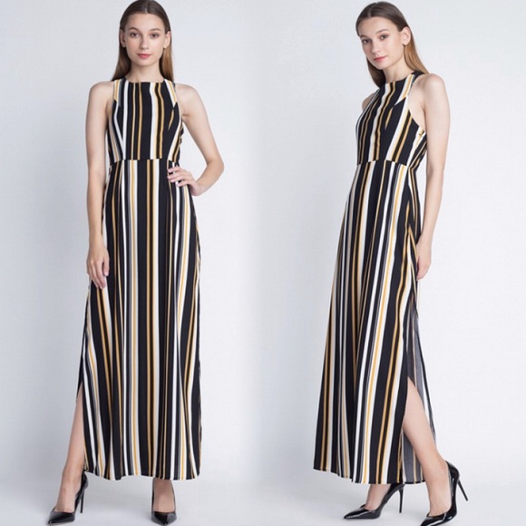 Striped maxi dress with back criss cross straps - Picture 1 of 8